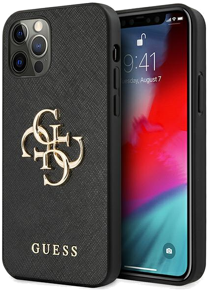 Étui Guess pour iPhone 12/12 Pro 6,1 czarny Saffiano 4G Metal Logo