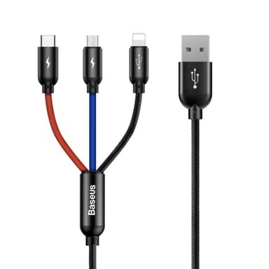 Colorfone CAMLT-BSY01 câble USB 1,2 m USB A 3 x USB C Noir, Rouge, Bleu