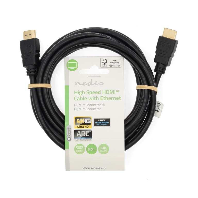 Nedis CVGL34060BK30 câble HDMI 3 m HDMI Type A (Standard) Noir - Neuf