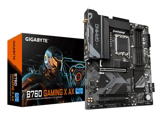 GIGABYTE B760 GAMING X AX Carte Mère - Compatible avec les processeurs Intel Core 14e génération, VRM numérique 8+1+1 phases, jusqu'à 7600MHz DDR5 (OC), 3x PCIe 4.0 M.2, Wi-Fi 6E, 2.5GbE LAN, USB 3.2 Gen 2