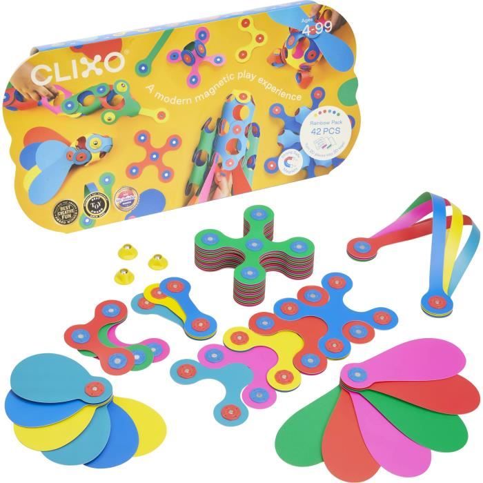 Gipsy Rainbow Pack Clixo - Jeu De Construction Magnétique, Flexible, Durable Et Imaginatif - 42 Pcs - Des 4 Ans - Excellent État