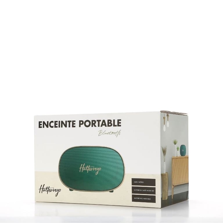 Enceinte Bluetooth Halterrego style rétro couleur . BT V5.0 lecteur de carte micro SD Aux in RMS batterie rechargeable de 1200mAh. Neuf - vue 2