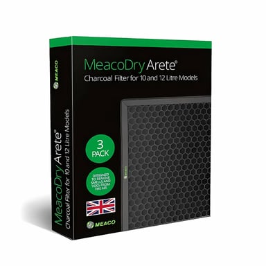 Filtro a carbone attivo MeacoDry Arete, compatibile con deumidificatori da 10L e 12L, confezione da 3 unità, elimina odori e migliora la qualità dell'aria