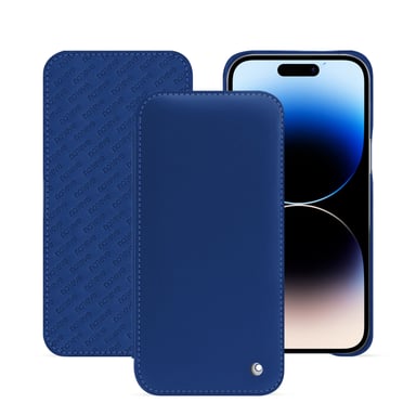 Housse cuir Apple iPhone 15 Pro Max - Rabat horizontal - Bleu - Cuir lisse