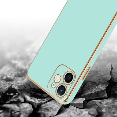 Funda para Apple iPhone 12 en Verde Menta Brillante - Cubierta protectora dorada Funda de silicona TPU flexible con protección para la cámara.