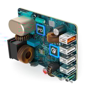 Station de charge 51 W, 5 ports (1xQC3.0, 3xUSB-A, 1xUSB-C PD), noire