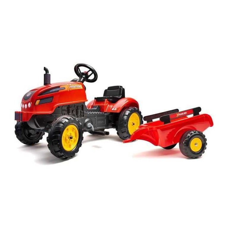 Tracteur FALK X Tractor Dès 100% Fabriqué en France 50% de plastique recyclé Capot ouvrant cheminée et remorque - vue 2