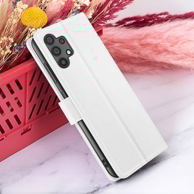 Zanaé Funda tipo cartera para Galaxy A32 4G con soporte y lengüeta magnética Blanco
