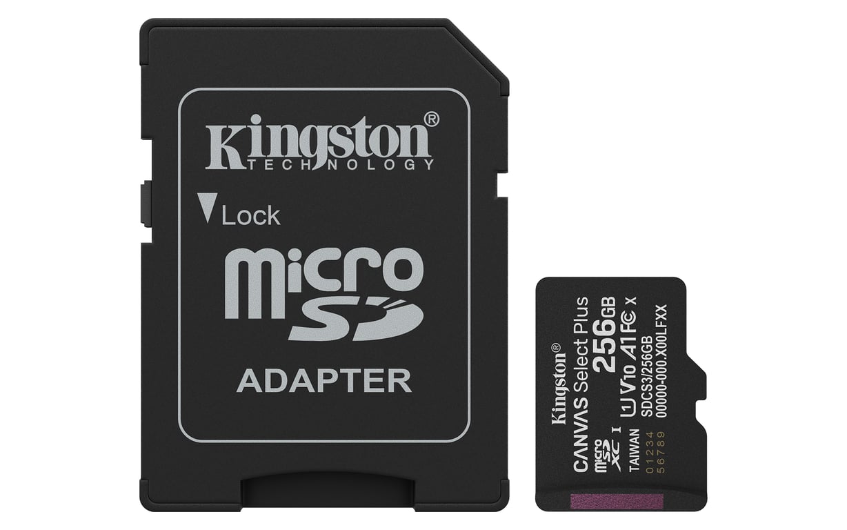 Kingston Technology 256GB microSDXC Canvas Select Plus Gen3 150MB/s A1 (Adaptateur SD inclus) - Neuf