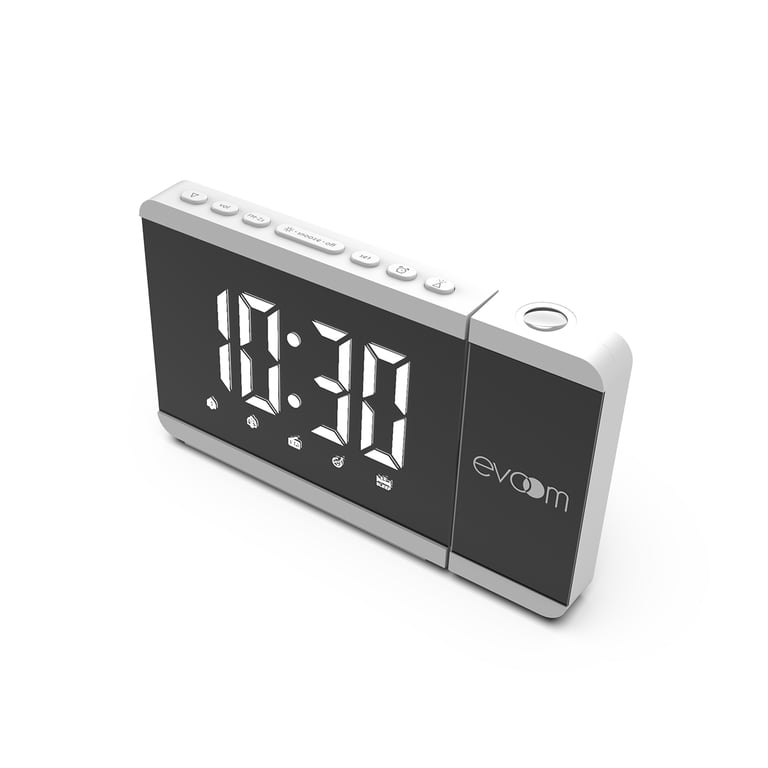 EV304588 Evoom - SLIM UP Thermo+ Reloj despertador con proyección USB - Blanco