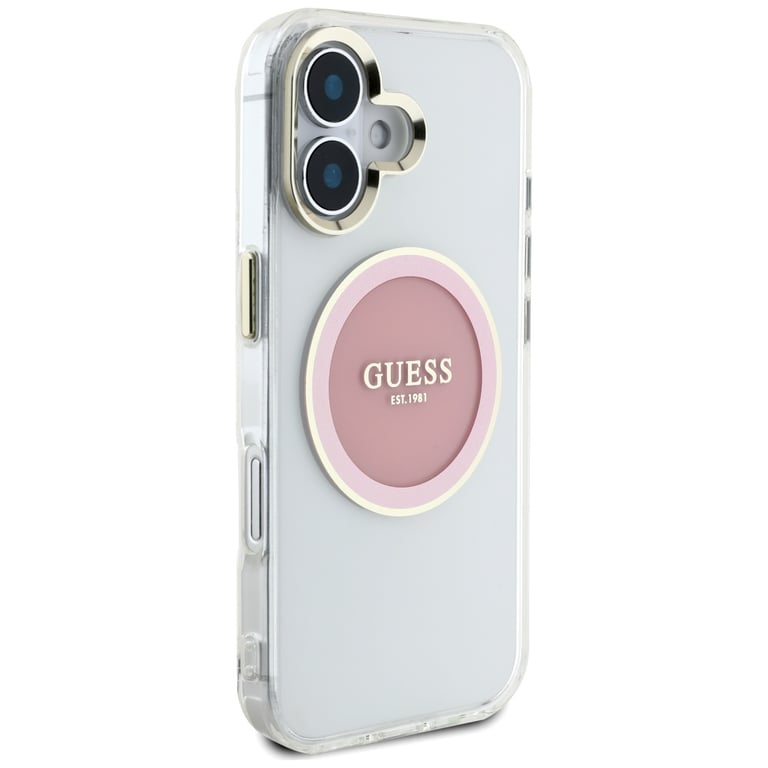 Guess Étui IML Metal Colored Circle Classic Logo MagSafe pour iPhone 16 Rose - vue 3