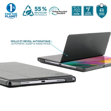 Coque Éco-conçue pour Galaxy Tab A8 10.5'' (SM-X200/SM-X250), Étui Antichoc Fabriqué à partir de Matières Recyclées, Veille/Réveil Automatique, Noir