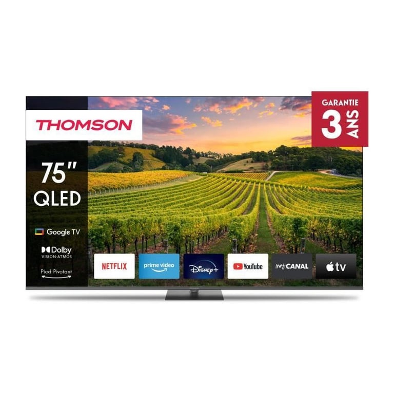 THOMSON TV QLED 75QG5C14 75 190 cm 4K UHD 3840x2160 HDR 10 Google TV 2xHDMI 2.1 + 2xHDMI 2.0 - vue 3