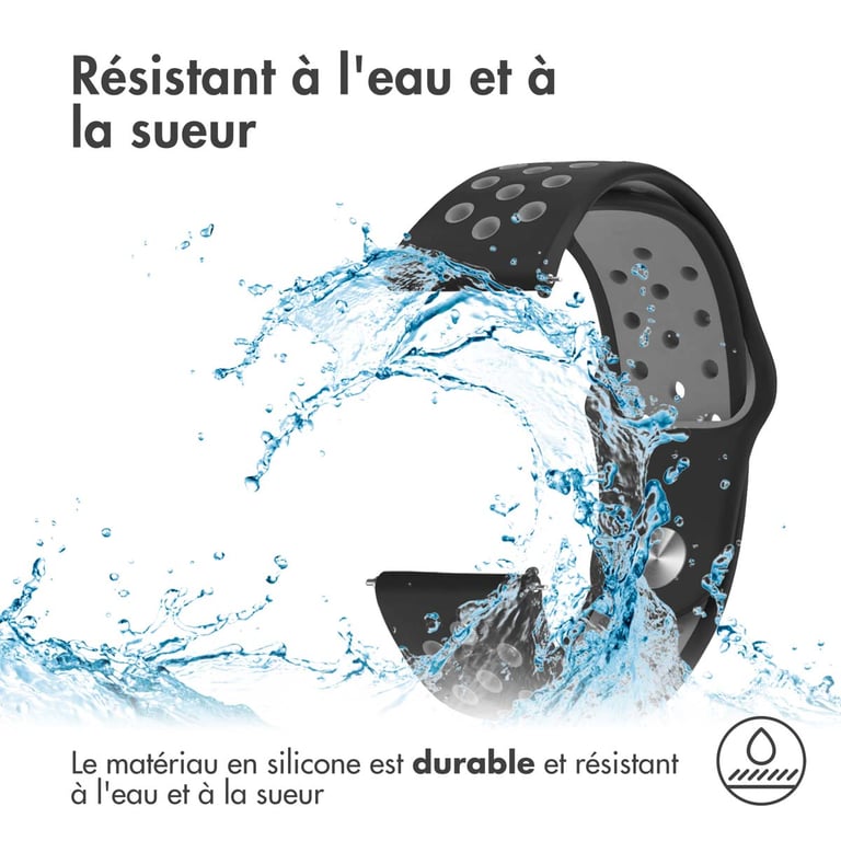imoshion Bracelet sportif en silicone - Connexion universelle de 20 mm - Noir / Gris - Neuf