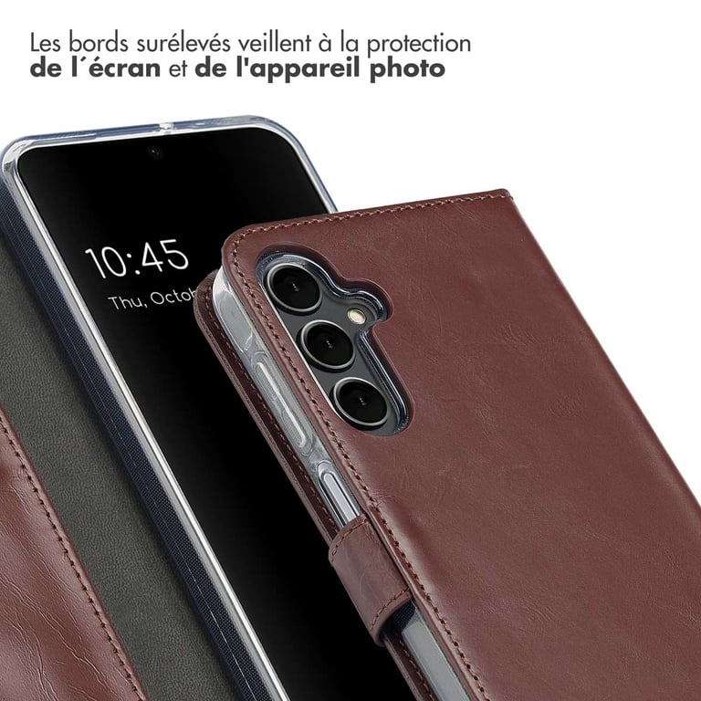 Selencia Étui portefeuille en cuir véritable pour Samsung Galaxy A16 - Marron foncé - Neuf