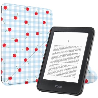 imoshion Étui de liseuse portefeuille design Pliable pour Kobo Clara Colour / BW - Cherry Check
