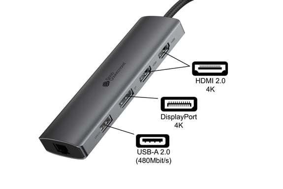 Alcasa HUB-C001A hub & concentrateur USB Type-C 5000 Mbit/s Anthracite