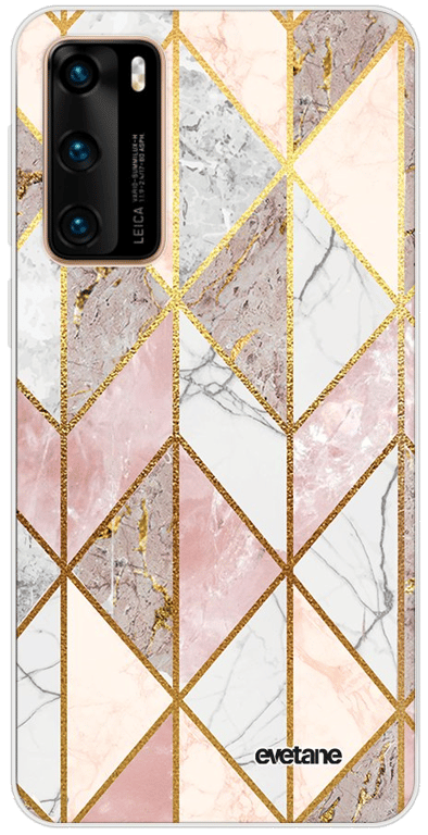 Evetane Coque Huawei P40 360 intégrale transparente Motif Marbre Rose Losange Tendance