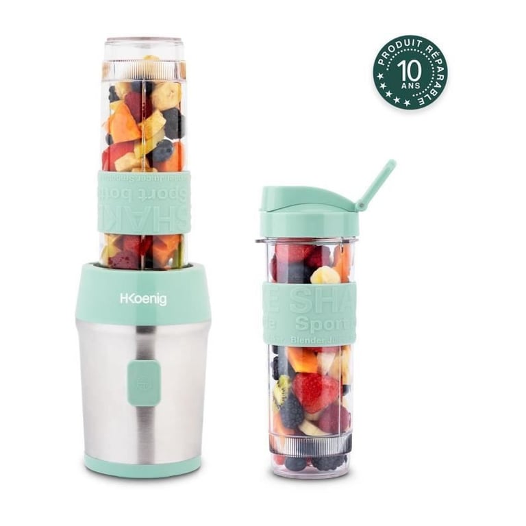 Mini Blender Smoothie Transportable Compact 570mL H.Koenig SMOO18 Sans BPA Puissant Mixeur à Smoothie 2 Bouteilles Portables 4 Lames en Inox 2 gourdes avec couvercles de voyage incluses - vue 6