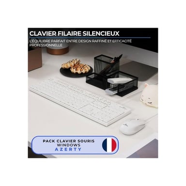 Pack clavier souris filaire BLUESTORK Media Office AZERTY avec 15 touches multimédias Blanc
