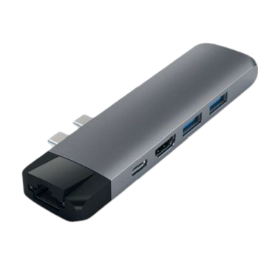 Hub Double USB-C Pro en Aluminium avec Ethernet et HDMI 4K Gris anthracite - Neuf