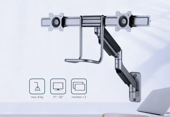 Gembird MA-WA2-02 Bras de montage mural réglable pour 2 écrans, 17``-32``, jusqu'à 8 kg
