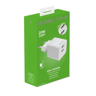 Celly TC2USBC20WWH cargador de dispositivo móvil Smartphone, Tableta Blanco Corriente alterna Interior