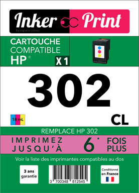 Cartouche d'encre recyclée compatible avec HP 302 (Couleur)