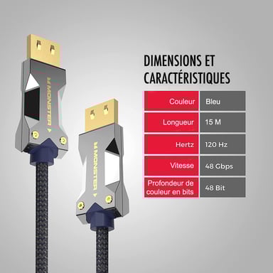 Cable HDMI Monster 15M M3000 - Resolución 8K - Vídeo HDR - 48 GBPS - Velocidad del rayo - Triple blindaje