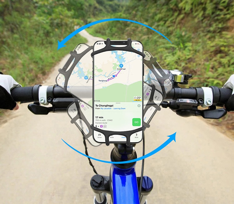 Support Vélo Silicone pour Smartphone Guidon GPS Moto Poussette VTT Rotatif Universel (NOIR)