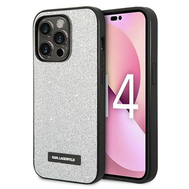 Custodia Karl Lagerfeld per iPhone 14 Pro 6.1'' argento Logo con placca glitterata