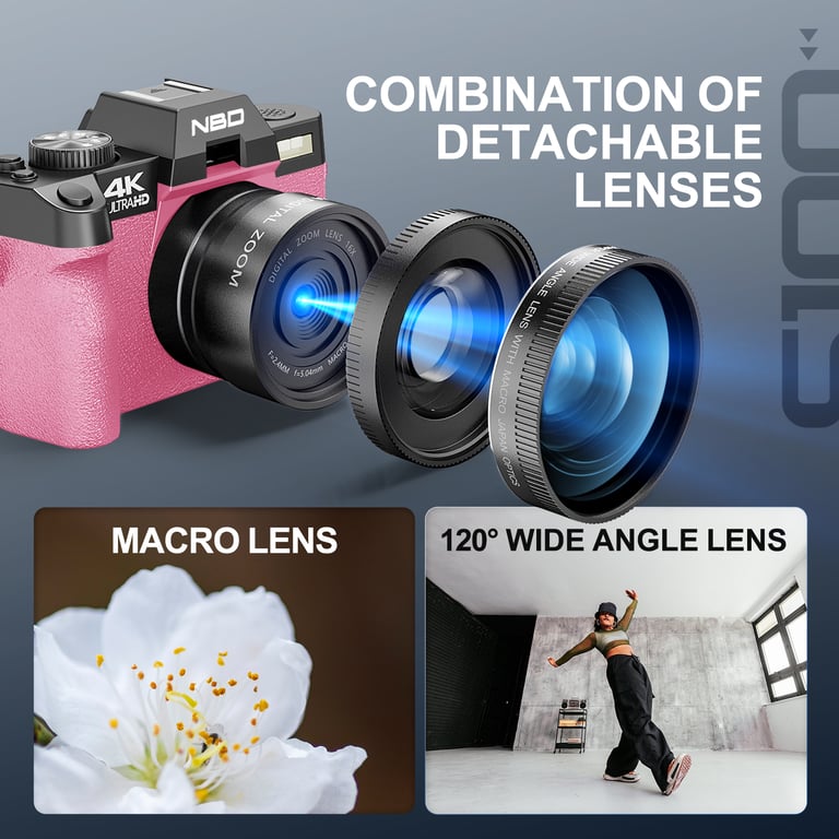 NBD S100 Appareil Photo numérique 4K 48 MP autofocus avec Grand Angle et Macro Zoom 16x Carte 2 Battries Microphone Ecran de Film 3 0 180° Appareil Photo Compact pour débutant Neuf - vue 2