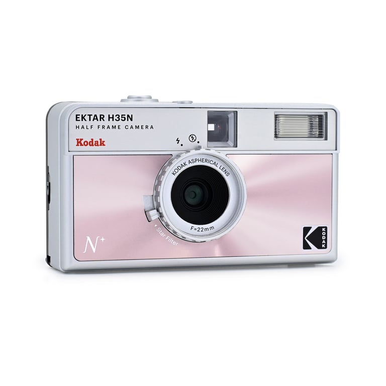 KODAK Ektar H35N - Appareil Photo Argentique 35mm, Demi-Format, Objectif 22 mm F/8, Flash Intégré, Filtre Étoilé, Pose Longue avec Trépied, Compatible ISO 100/400 - Rose - Excellent état
