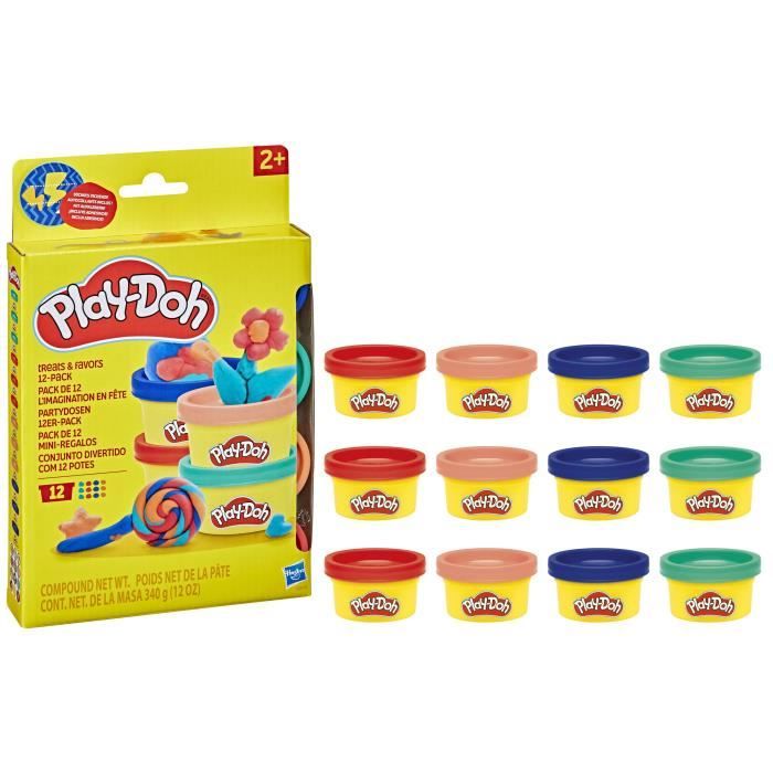 Play-Doh Pack de 12 L'imagination en fete, autocollants et pots de pâte a modeler de 28 g, petits cadeaux, loisirs créatifs pour enf - Neuf