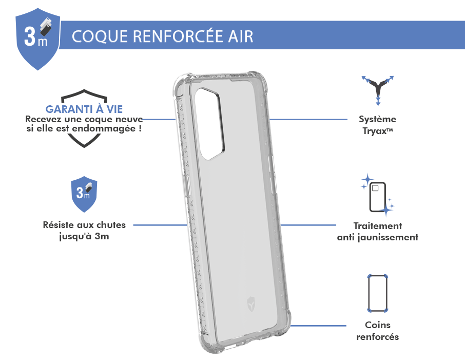 Coque Renforcée Oppo Find X2 Lite AIR Garantie à vie Transparente Force Case