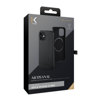 Custodia magnetica in vera pelle per Apple iPhone 12 mini, Midnight Black