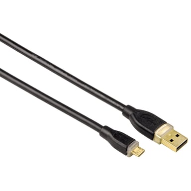 Câble USB A mâle - micro USB mâle, 2.0, plaqué or, blindé, 1,80m, Noir