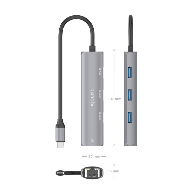 Aisens Hub USB 3.1 USB C USB C Mâle vers 4xType A Femelle 10cm Couleur Neuf - vue 2