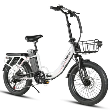 Bicicleta eléctrica plegable urbana SAMEBIKE CY20 Pro con batería de 36 V y 13 Ah, Shimano de 7 velocidades - Blanca