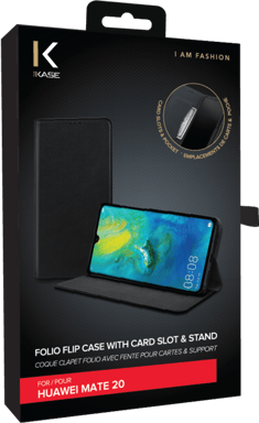 Coque clapet folio avec fente pour cartes & support pour Huawei Mate 20, Noir