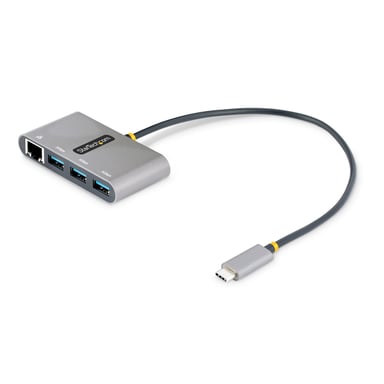 StarTech.com Hub Adaptador USB-C con Ethernet de 3 Puertos USB-A - Red Ethernet Gigabit RJ45 - USB 3.0 5Gbps - Alimentado por el Bus - Cable de 30cm - Ladrón Concentrador USB Tipo C a USB A