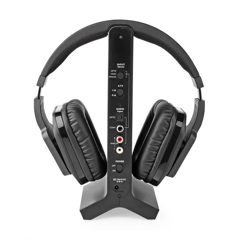 Casque TV sans Fil RF Circum-auriculaire avec Station de Charge et Portée 25 m Noir - Neuf