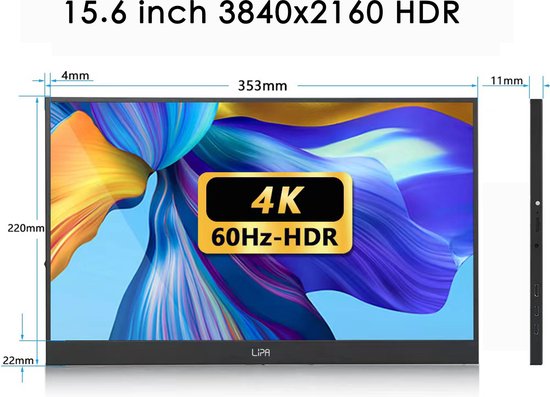 Lipa AX 60 moniteur portable 4K Ultra HD 15 6 pouces Moniteur d'écran Écran d'ordinateur Écran portable HDMI 2x USB C Neuf - vue 4