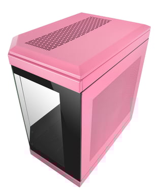 Mars Gaming MC-3T, Caja Gaming Custom ATX, Triple Ventana Cristal Templado Continuo, Soporte Refrigeración Líquida Completo, Cámara Dual Lateral, 3x Slots PCI Verticales, USB-C y USB 3.0, Rosa