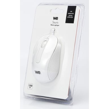 WE Souris Filaire 1200 DPI Connexion USB - Ultra-Léger Ambidextre - Compatible avec PC/Mac - Blanc