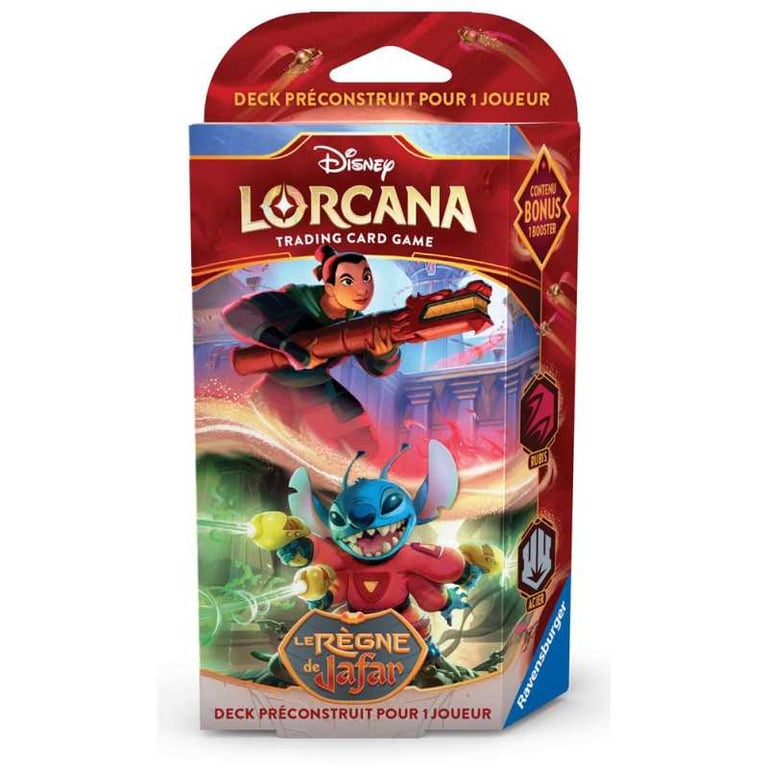 Deck préconstruit Lorcana Ravensburger Le Règne de Jafar 1 joueur Mulan & Stitch Booster inclus Doré Neuf