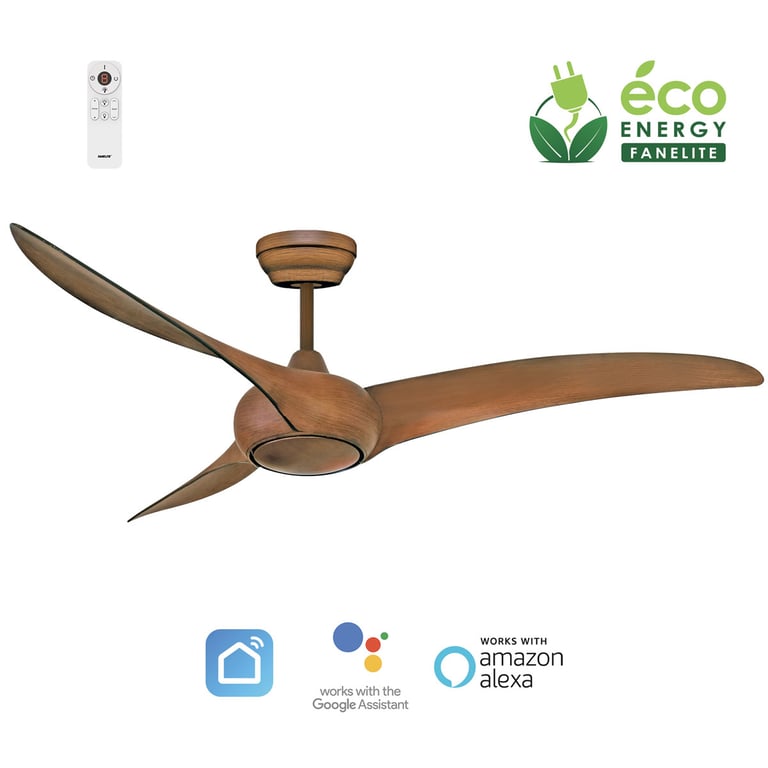 Fanelite Ventilateur de plafond 132 cm imitation bois TOBAGO Moteur DC Télécommande Wifi Très silencieux Neuf