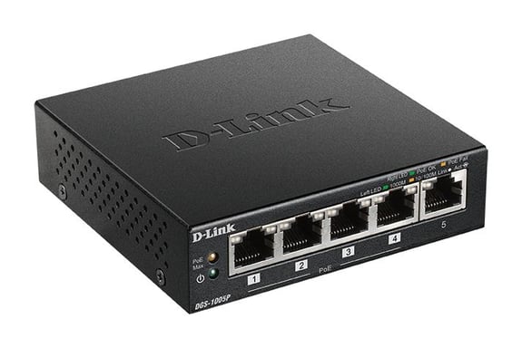 D-Link DGS-1005P/E commutateur réseau Non-géré Gigabit Ethernet (10/100/1000) Connexion Ethernet, supportant l'alimentation via ce port (PoE) Noir