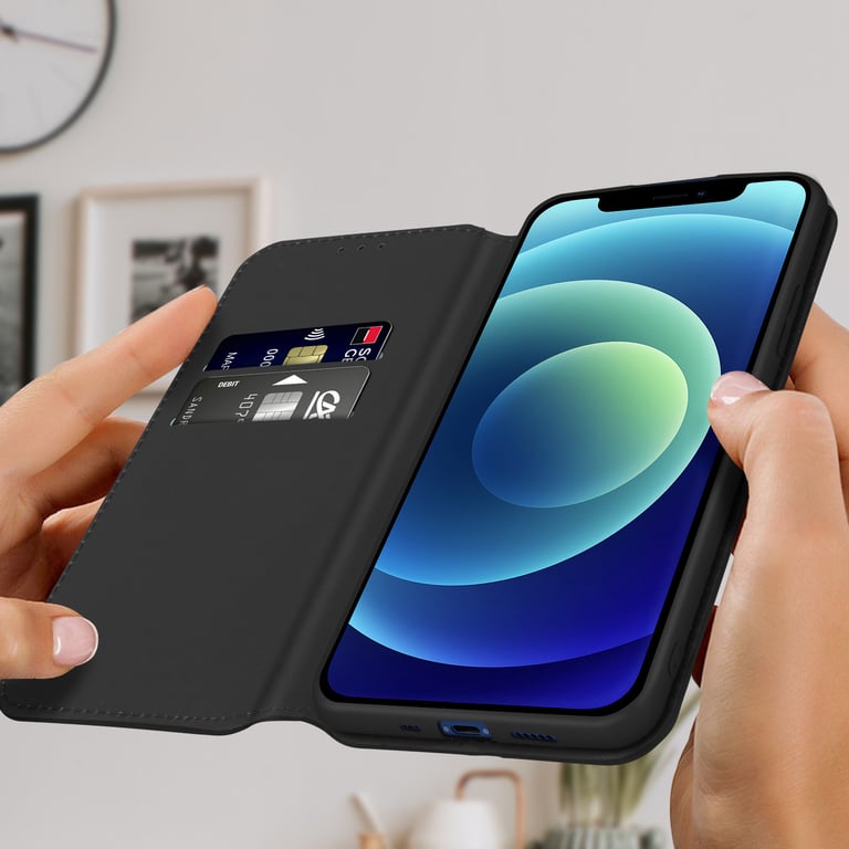 Avizar Noir Housse Folio Pour Iphone 12 Et 12 Pro Portefeuille Fonction Support Vidéo - Image 3