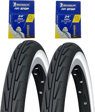 2 Pneus Michelin DIABOLO City 550A ACCES Line RIGIDA Blanc/Noir (37-490) + 2 Pneus Michelin 550A Valvula Moto (AV)